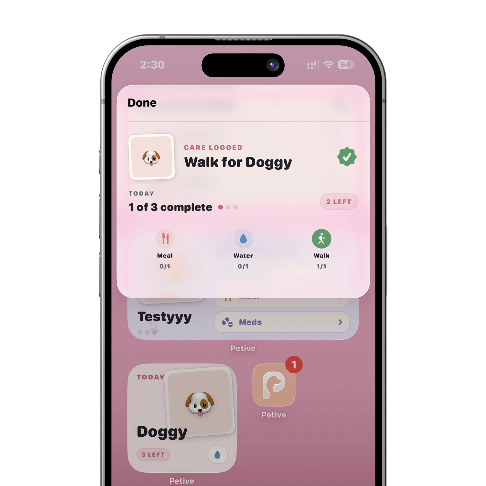 Siri Shortcuts integration with Petive for hands-free pet care logging on iPhone