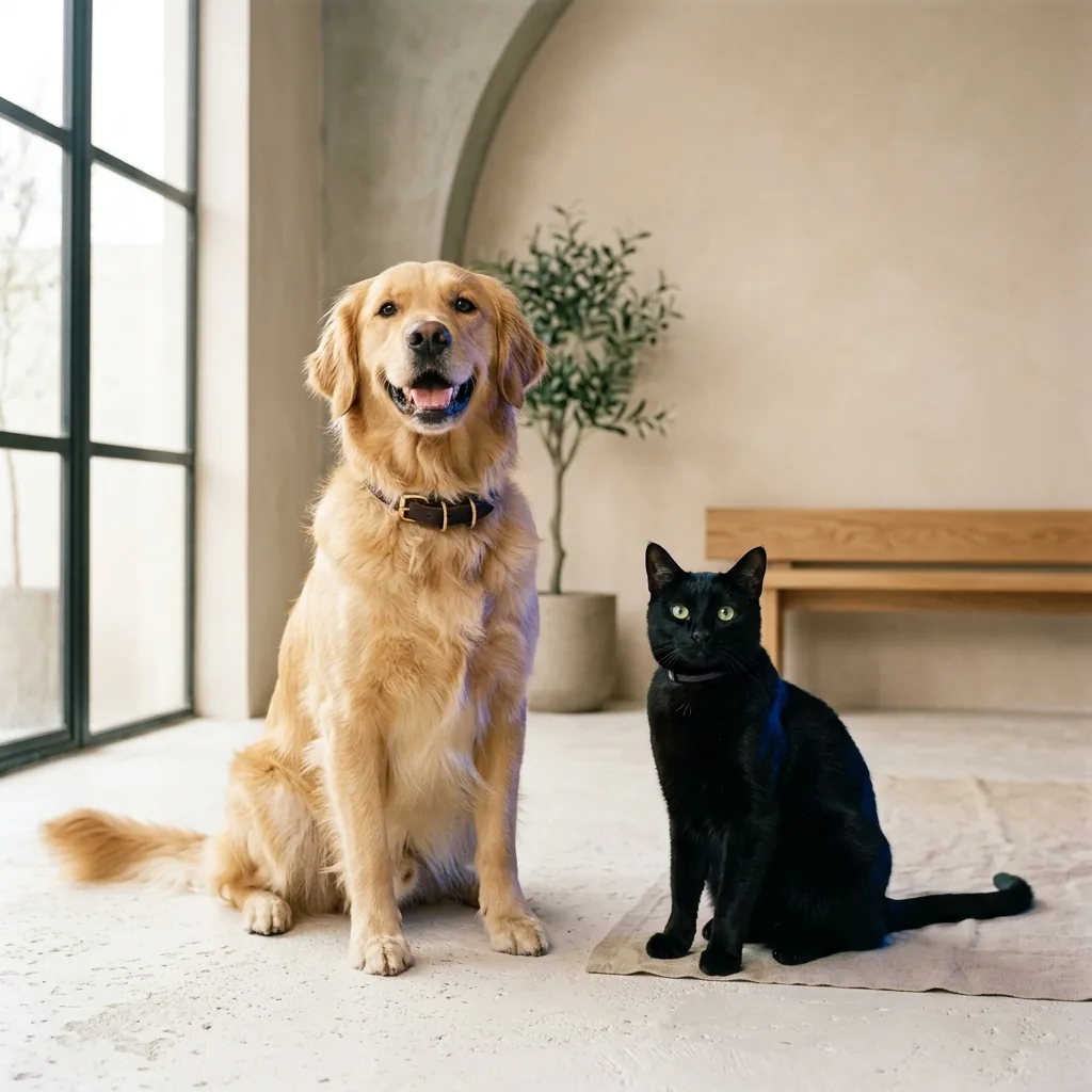 A dog and cat sitting together at home
